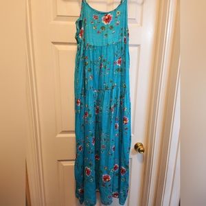 YESNO Summer Casual Loose Bohemian Floral Maxi Dress--Aqua Floral